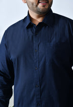 Men Cotton Linen Navy Blue 1 Pocket Solid Color Regular Fit Smart Casual Shirt (Style Code-2k20)