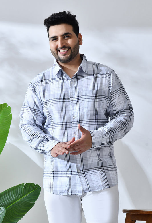 Men Cotton White and Black Pestal Shade Checkered Classic Fit Pocket Smart Casual Shirt