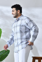 Men Cotton White and Black Pestal Shade Checkered Classic Fit Pocket Smart Casual Shirt