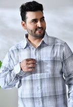 Men Cotton White and Black Pestal Shade Checkered Classic Fit Pocket Smart Casual Shirt