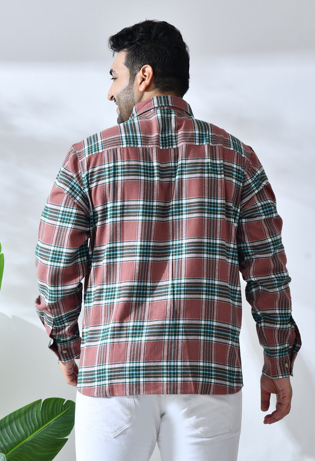 Men Brushed Flannel Brown and Green Checkered Classic Fit 1 Pocket Smart Casual Shirt