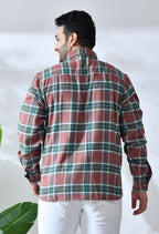 Men Brushed Flannel Brown and Green Checkered Classic Fit 1 Pocket Smart Casual Shirt