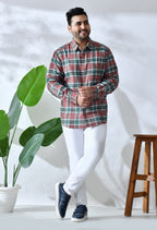 Men Brushed Flannel Brown and Green Checkered Classic Fit 1 Pocket Smart Casual Shirt