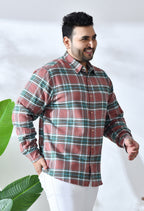 Men Brushed Flannel Brown and Green Checkered Classic Fit 1 Pocket Smart Casual Shirt