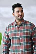 Men Brushed Flannel Brown and Green Checkered Classic Fit 1 Pocket Smart Casual Shirt