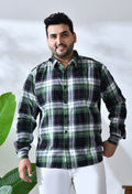 Men Brushed Flannel Green Black and White Checkered Classic Fit 1 Pocket Smart Casual Shirt