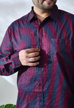 Men Cotton Maroon and Grey Stripes Classic Fit Pocket Smart Casual Shirt (Style- 1219-Maroon