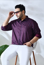 Men Cotton Maroon and Grey Stripes Classic Fit Pocket Smart Casual Shirt (Style- 1219-Maroon