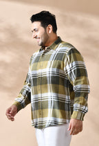 Men Brushed Flannel Olive and White Checkered Classic Fit 1 Pocket Smart Casual Shirt style-1209
