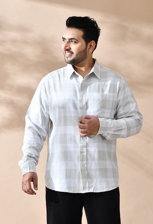 Men Cotton Light Olive Green and White Pestal Shade Checkered Classic Fit Pocket Smart Casual Shirt