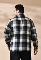 Men Brushed Flannel Cotton Black and Grey Stripes Classic Fit Pocket Smart Casual Shirt style-1221