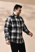 Men Brushed Flannel Cotton Black and Grey Stripes Classic Fit Pocket Smart Casual Shirt style-1221