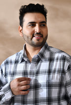 Men Black and White Checkered Classic Fit 1 Pocket Smart Casual Shirt