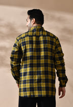 Men Brushed Flannel Yellow Black and White Checkered Classic Fit 1 Pocket Smart Casual Shirt Style- 1204-Yellow