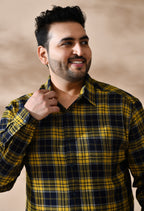 Men Brushed Flannel Yellow Black and White Checkered Classic Fit 1 Pocket Smart Casual Shirt Style- 1204-Yellow