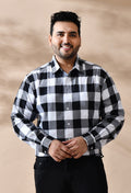 Men Black and White Checkered Classic Fit 1 Pocket Smart Casual Shirt
