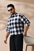 Men Black and White Checkered Classic Fit 1 Pocket Smart Casual Shirt