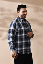 Men Cotton Black and White Dark Shade Checkered Classic Fit Pocket Smart Casual Shirt