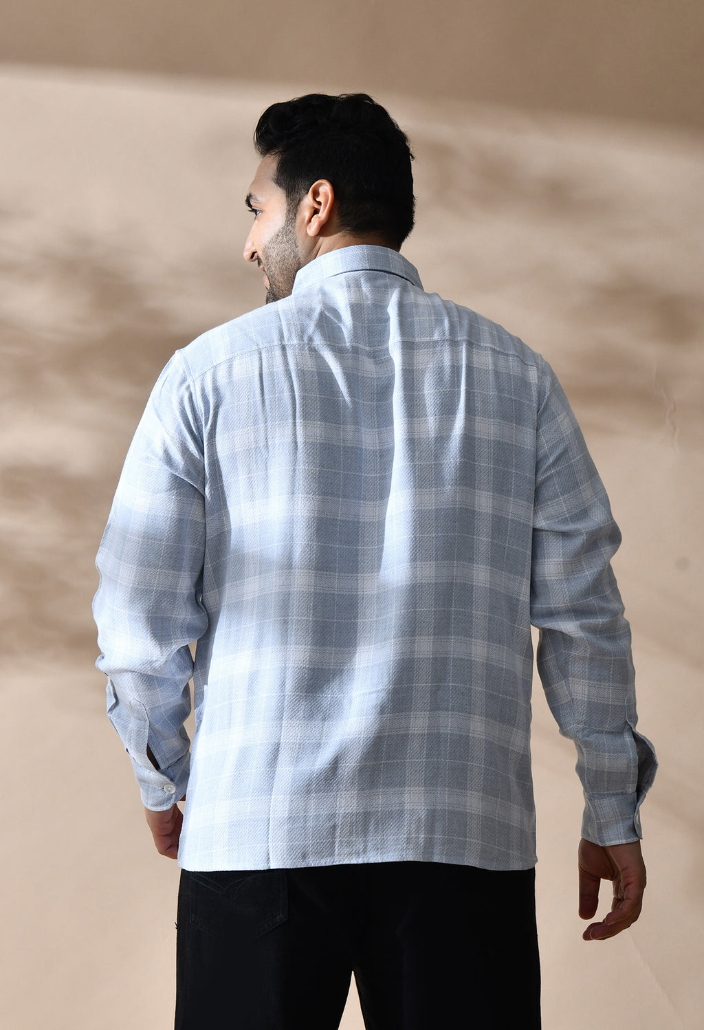 Men Cotton Light Grey and White Pestel Shade Checkered Classic Fit Pocket Smart Casual Shirt Style-1212-Grey