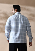 Men Cotton Light Grey and White Pestel Shade Checkered Classic Fit Pocket Smart Casual Shirt Style-1212-Grey