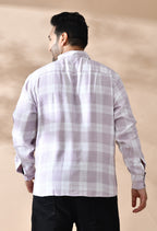 Men Cotton Light Peach and White Pestel Shade Checkered Classic Fit Pocket Smart Casual Shirt Style-1212-Purple