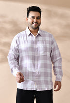 Men Cotton Light Peach and White Pestel Shade Checkered Classic Fit Pocket Smart Casual Shirt Style-1212-Purple
