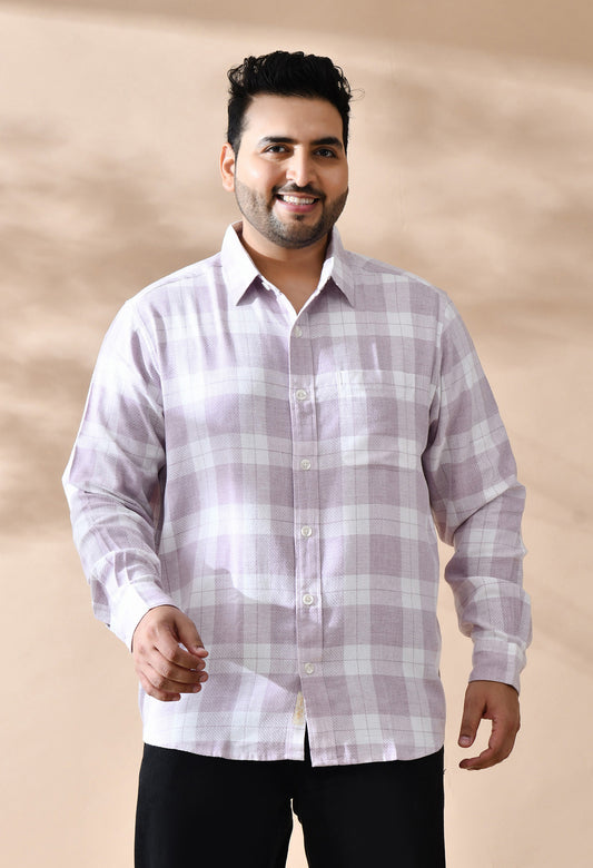 Men Cotton Light Peach and White Pestal Shade Checkered Classic Fit Pocket Smart Casual Shirt