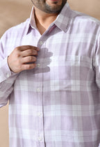 Men Cotton Light Peach and White Pestel Shade Checkered Classic Fit Pocket Smart Casual Shirt Style-1212-Purple