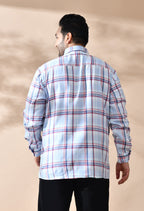 Men Sky Blue and White Checkered Classic Fit 1 Pocket Smart Casual Shirt