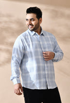 Men Cotton Light Blue and White Pestel Shade Checkered Classic Fit Pocket Smart Casual Shirt Style- 1212-Blue