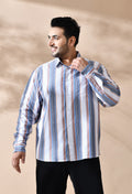 Men Cotton Mustered Navy and White Stripes Classic Fit Pocket Smart Casual Shirt
