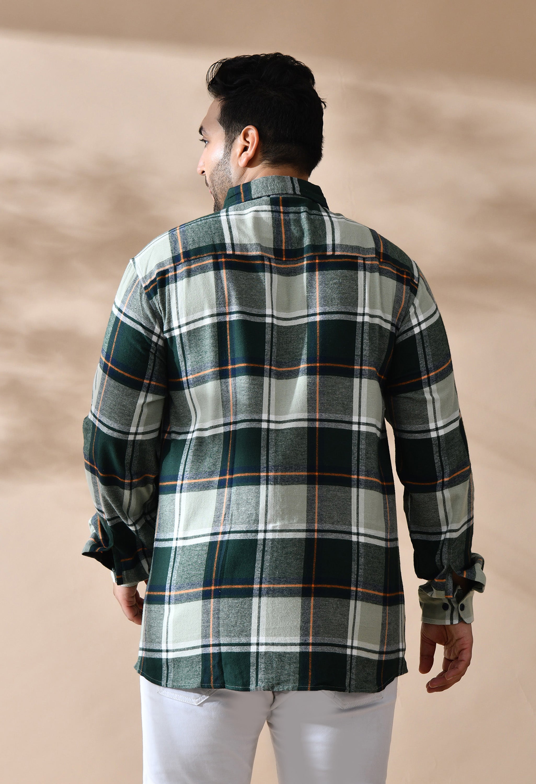 Men Brushed Flannel Olive, Yellow and White Checkered Classic Fit Pocket Smart Casual Shirt Style- 1211