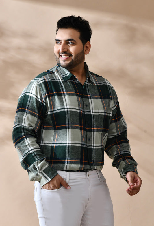 Men Brushed Flannel Olive, Yellow and White Checkered Classic Fit Pocket Smart Casual Shirt