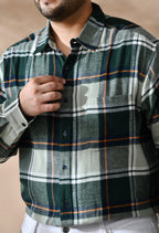 Men Brushed Flannel Olive, Yellow and White Checkered Classic Fit Pocket Smart Casual Shirt Style- 1211