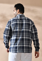 Men Cotton Navy and White Pestal Shade Checkered Classic Fit Pocket Smart Casual Shirt