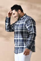 Men Cotton Navy and White Pestal Shade Checkered Classic Fit Pocket Smart Casual Shirt