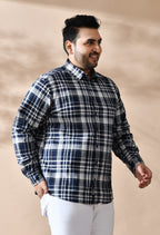 Men Cotton Navy and White Pestal Shade Checkered Classic Fit Pocket Smart Casual Shirt