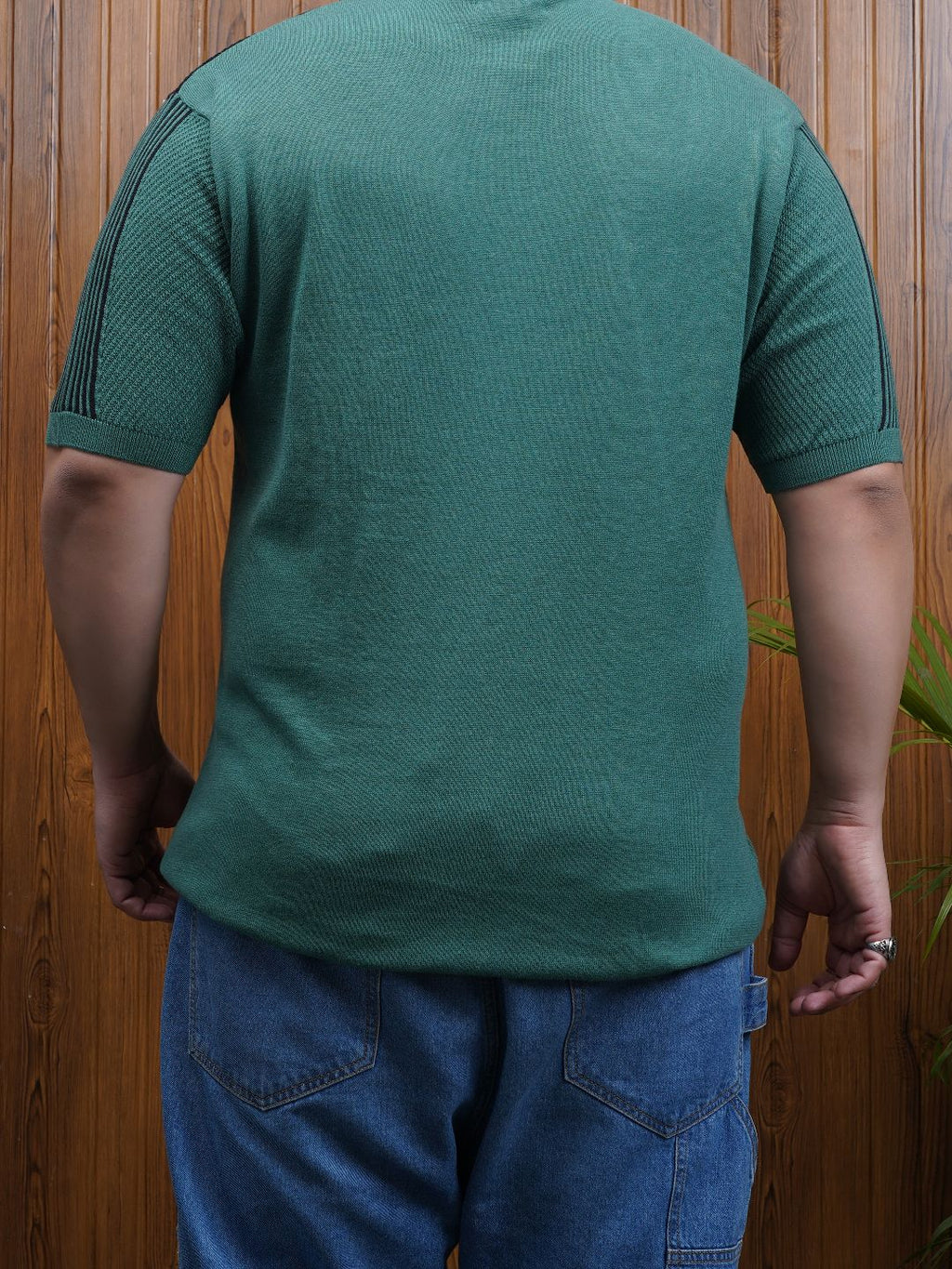 Flat Knit Half sleeve Crew Neck Ribbed T Shirt - NC-Plus-126-Green Navy
