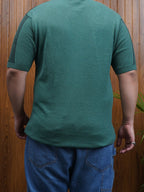 Flat Knit Half sleeve Crew Neck Ribbed T Shirt - NC-Plus-126-Green Navy
