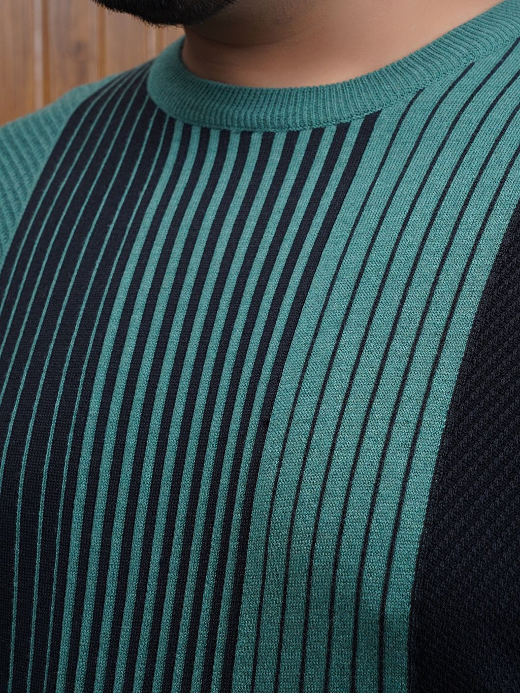 Flat Knit Half sleeve Crew Neck Ribbed T Shirt - NC-Plus-126-Green Navy