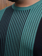 Flat Knit Half sleeve Crew Neck Ribbed T Shirt - NC-Plus-126-Green Navy