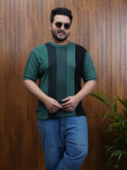 Flat Knit Half sleeve Crew Neck Ribbed T Shirt - NC-Plus-126-Green Navy