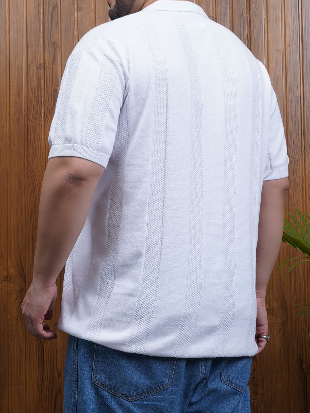 Flat Knit Half sleeve Polo Ribbed T Shirt - 125-White