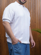 Flat Knit Half sleeve Polo Ribbed T Shirt - 125-White