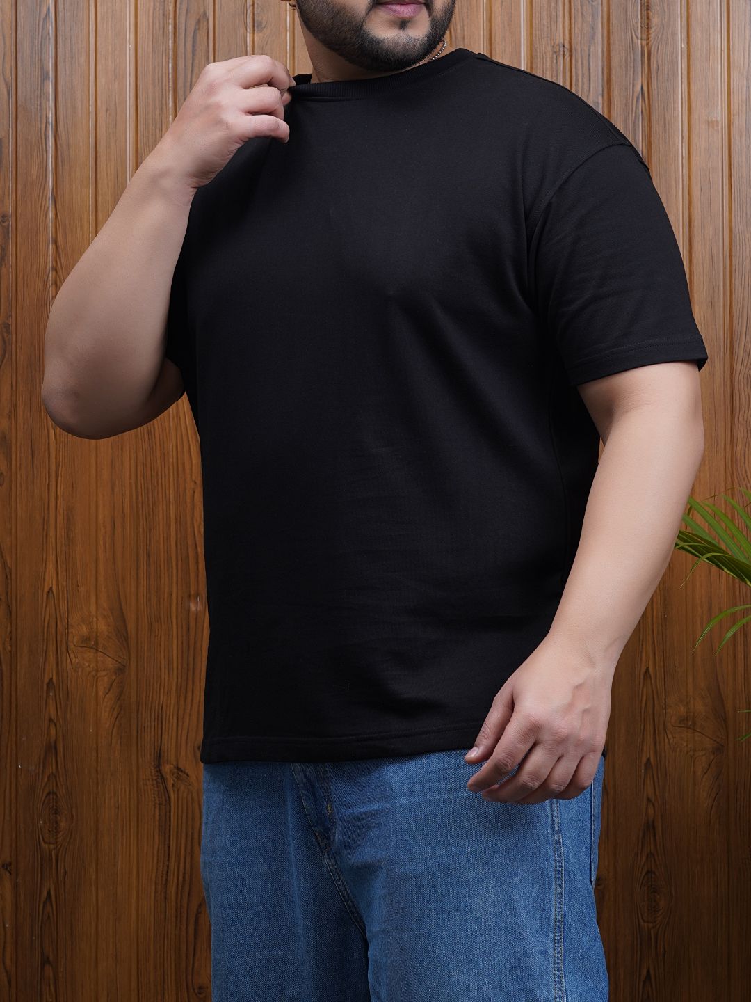 Crew Neck Half sleeve T Shirt - NC-Plus-101-Black