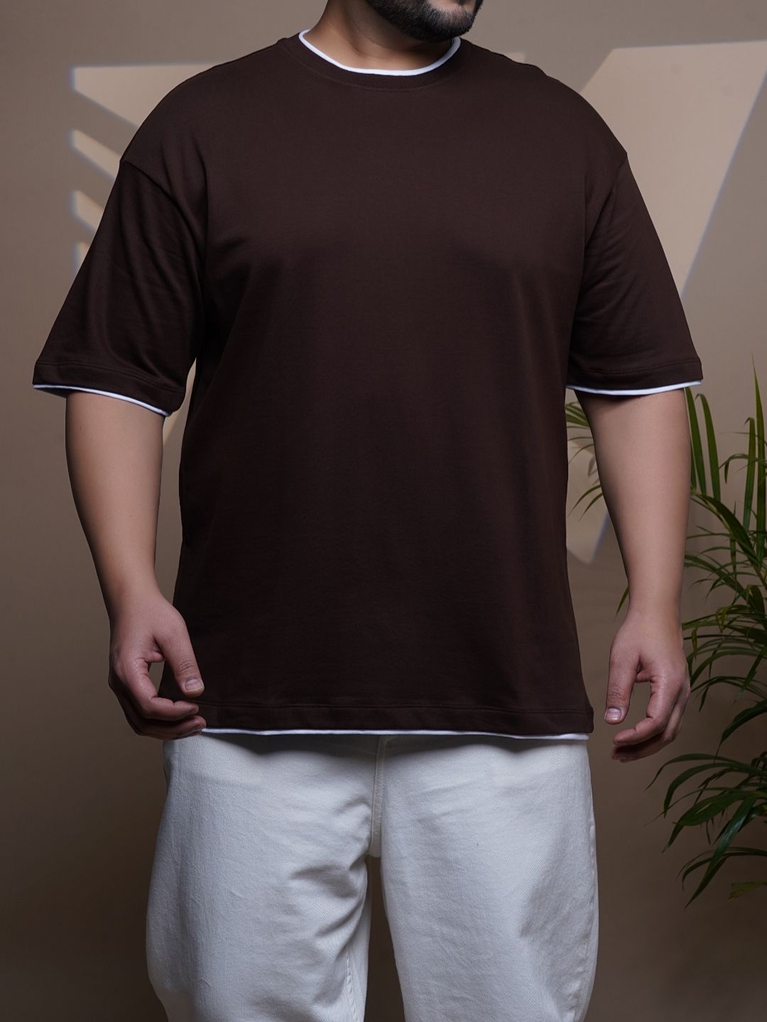 Crew Neck Half sleeve T Shirt - NC-Plus-101-Coffee