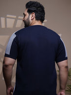 Flat Knit Half sleeve Polo Ribbed T Shirt - 126-Navy White