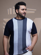 Flat Knit Half sleeve Polo Ribbed T Shirt - 126-Navy White