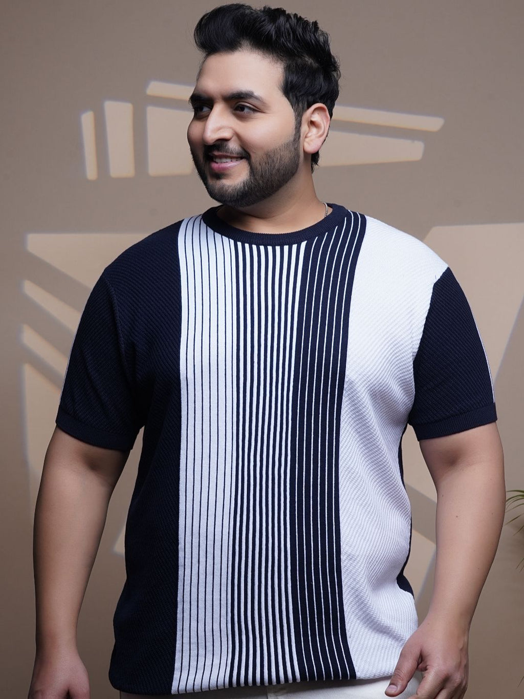 Flat Knit Half sleeve Polo Ribbed T Shirt - 126-Navy White