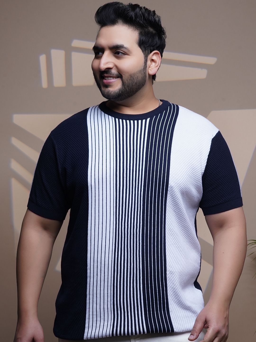 Flat Knit Half sleeve Polo Ribbed T Shirt - 126-Navy White